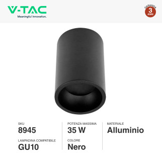 VT-802-B Portafaretto da Soffitto con Portalampada GU10 Nero V-Tac