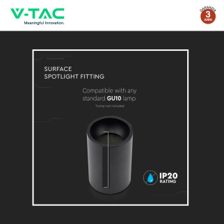 VT-802-B Portafaretto da Soffitto con Portalampada GU10 Nero V-Tac