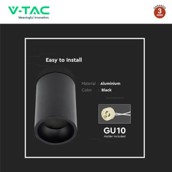 VT-802-B Portafaretto da Soffitto con Portalampada GU10 Nero V-Tac