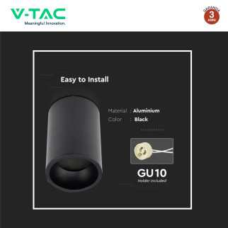 VT-802-B Portafaretto da Soffitto con Portalampada GU10 Nero V-Tac