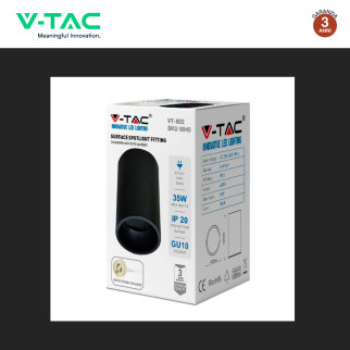 VT-802-B Portafaretto da Soffitto con Portalampada GU10 Nero V-Tac