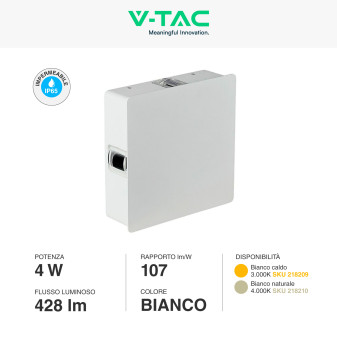 VT-704 Lampada LED da Muro 4W Bianca con 4 LED SMD IP65 V-Tac