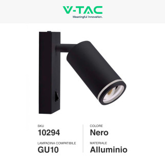 Portafaretto da Muro con Portalampada GU10 Nero V-Tac VT-429