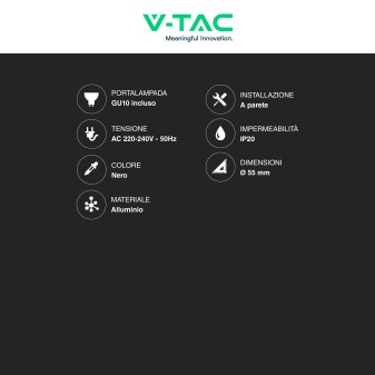Portafaretto da Muro con Portalampada GU10 Nero V-Tac VT-429