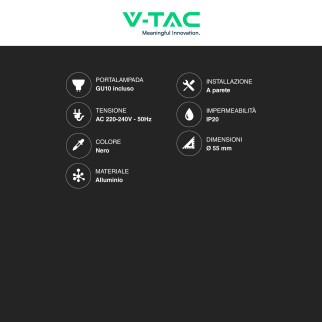 Portafaretto da Muro con Portalampada GU10 Nero V-Tac VT-429