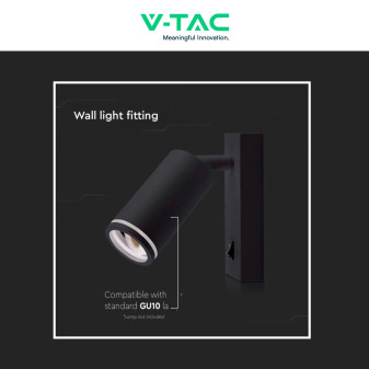 Portafaretto da Muro con Portalampada GU10 Nero V-Tac VT-429