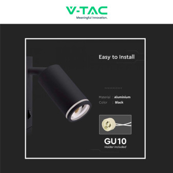 Portafaretto da Muro con Portalampada GU10 Nero V-Tac VT-429