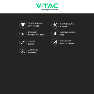 Porta faretto da Muro Portalampada GU10 Bianco V-Tac VT-429