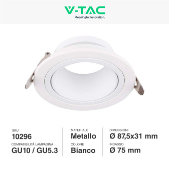 Portafaretto GU10 e GU5.3 (MR16) Bianco Orientabile V-Tac VT-429