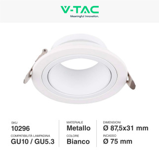 Portafaretto GU10 e GU5.3 (MR16) Bianco Orientabile V-Tac VT-429