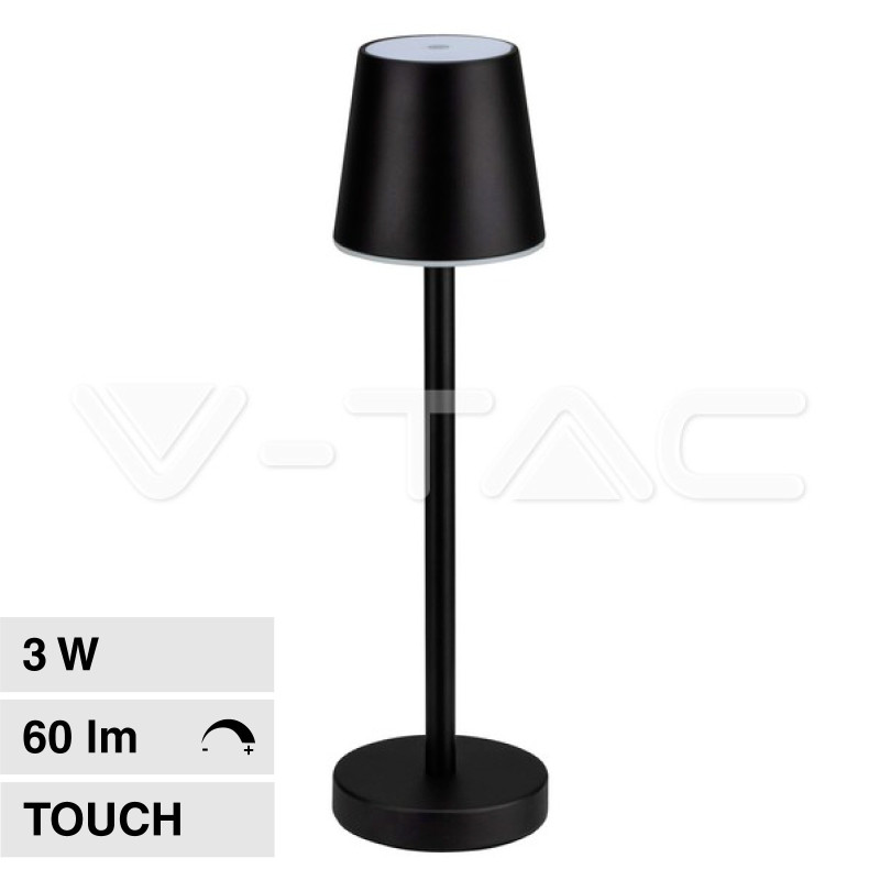 VT-7703 Lampada LED da Tavolo 3W Touch Dimmerabile Nera V-Tac