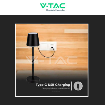 VT-7703 Lampada LED da Tavolo 3W Touch Dimmerabile Nera V-Tac