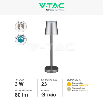 VT-7703 Lampada LED da Tavolo 3W Touch Dimmerabile  V-Tac