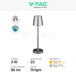 VT-7703 Lampada LED da Tavolo 3W Touch Dimmerabile  V-Tac