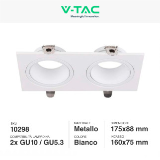 Portafaretto doppio GU10 GU5.3 (MR16) Bianco Orientabile V-Tac VT-439