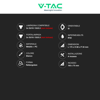 Portafaretto doppio GU10 GU5.3 (MR16) Bianco Orientabile V-Tac VT-439