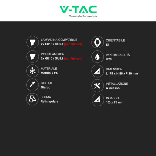 Portafaretto doppio GU10 GU5.3 (MR16) Bianco Orientabile V-Tac VT-439