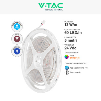 VT-5050-60 Striscia LED Flessibile Smart RGB con Telecomando 65W V-Tac