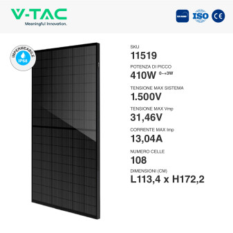 VT-410 31 Pannelli Solari Fotovoltaici 410W IP68 Neri V-Tac