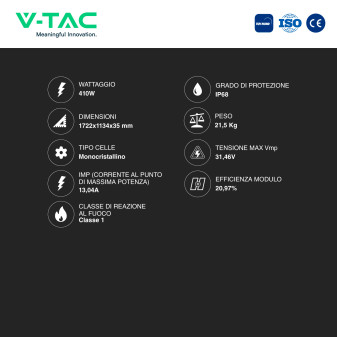 Pannelli Solari Fotovoltaici 410W IP68 V-Tac