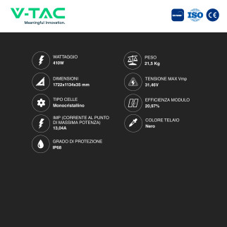 Pannelli Solari Fotovoltaici 410W IP68 Telaio Nero V-Tac