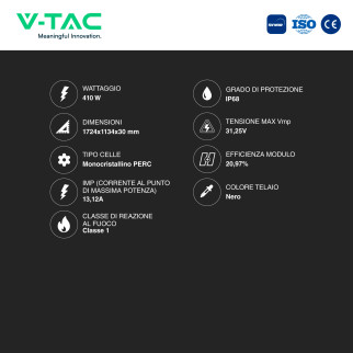 Pannelli Solari Fotovoltaici 410W IP68 V-Tac