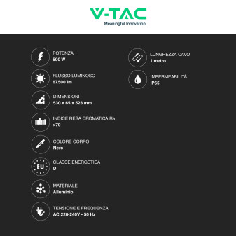 VT-48500 Faro LED 500W SMD IP65 Colore Nero V-Tac