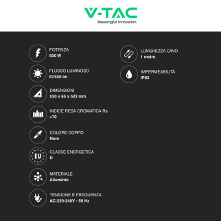 VT-48500 Faro LED 500W SMD IP65 Colore Nero V-Tac