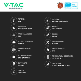 VT-20 Faro LED Floodlight 20W SMD Chip Samsung IP65 V-Tac