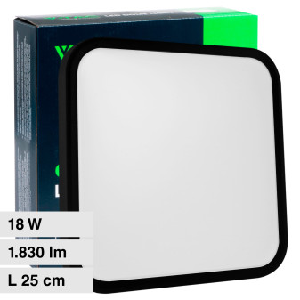 VT-8618 Plafoniera LED Quadrata 18W SMD IP44 Colore Nero V-Tac