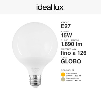 Acquista Ideal Lux Lampadina LED E27 15W Globo G95