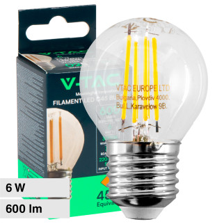 VT-2366 Lampadina LED E27 6W Miniglobo Filament Trasparente V-Tac
