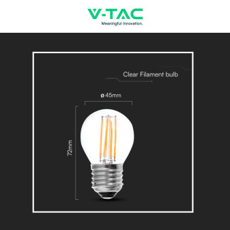 VT-2366 Lampadina LED E27 6W Miniglobo Filament Trasparente V-Tac