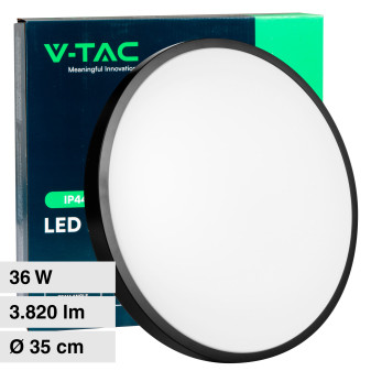 VT-8630 Plafoniera LED Rotonda 36W SMD IP44 Colore Nero V-Tac