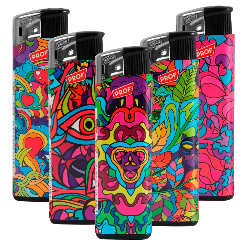 Accendini Maxi Elettronici Prof Fantasia Hippie Style Serie da 5