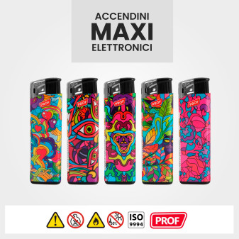 Accendini Maxi Elettronici Prof Fantasia Hippie Style Serie da 5