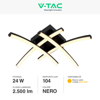 V-Tac VT-7790 Lampadario LED a Superficie 24W SMD Colore Nero - SKU 7003