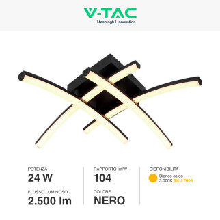 V-Tac VT-7790 Lampadario LED a Superficie 24W SMD Colore Nero - SKU 7003