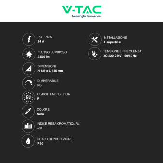 V-Tac VT-7790 Lampadario LED a Superficie 24W SMD Colore Nero - SKU 7003