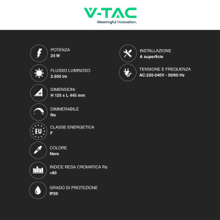 V-Tac VT-7790 Lampadario LED a Superficie 24W SMD Colore Nero - SKU 7003