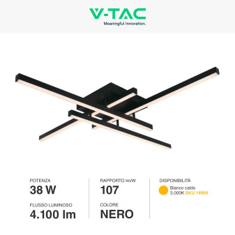 V-Tac VT-7915 Lampadario LED a Superficie 38W SMD Colore Nero - SKU 14994