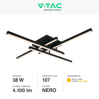 V-Tac VT-7915 Lampadario LED a Superficie 38W SMD Colore Nero - SKU 14994