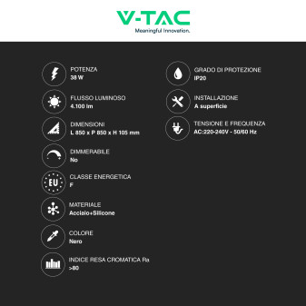 V-Tac VT-7915 Lampadario LED a Superficie 38W SMD Colore Nero - SKU 14994
