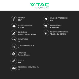 V-Tac VT-7915 Lampadario LED a Superficie 38W SMD Colore Nero - SKU 14994