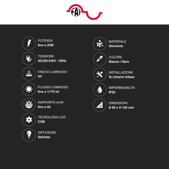 Faretto LED da Binario 14W/20W Track light COB CCT 3in1 FAI