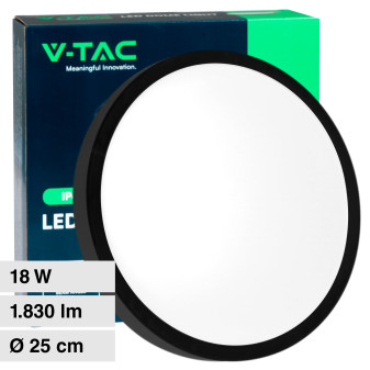 VT-8618 Plafoniera LED Rotonda 18W SMD IP44 Colore Nero V-Tac