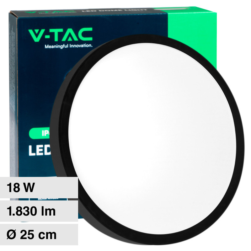 VT-8618 Plafoniera LED Rotonda 18W SMD IP44 Colore Nero V-Tac