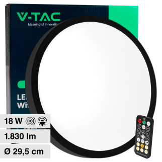 VT-8618S Plafoniera LED Rotonda 18W SMD IP44 Colore Nero V-Tac