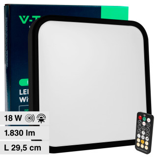 VT-8618S Plafoniera LED Quadrata 18W SMD IP44 Colore Nero V-Tac