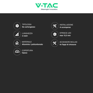 VT-8201 Profilo in Alluminio da 2m a Scomparsa per Strisce LED V-Tac